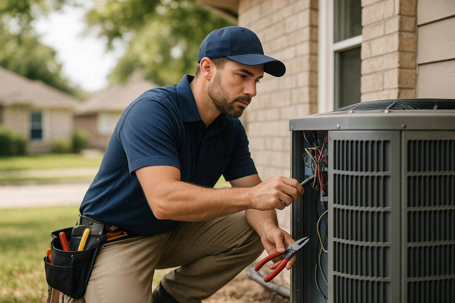 Editorial illustration depicting ac unit replacement cost katy tx heat index